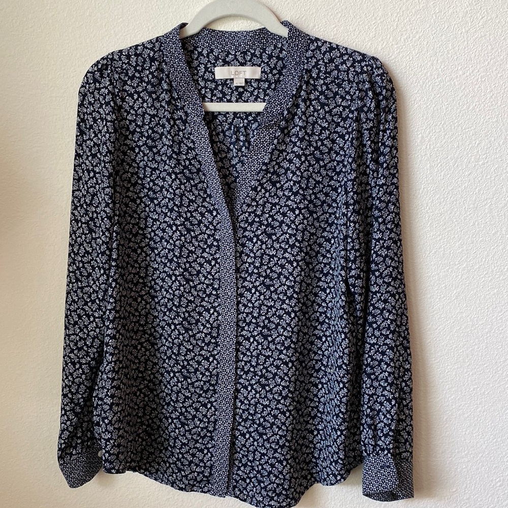 Loft Blue Patterned Blouse - image 1
